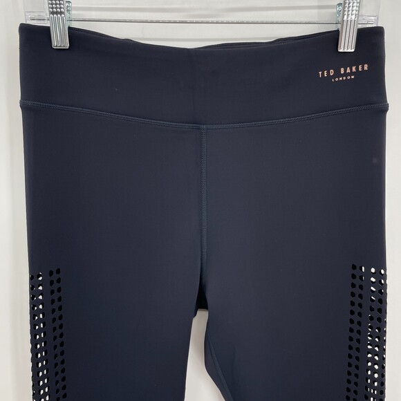 TED BAKER Fit to a T Laser Cut Dark Navy Blue Perforated Leggings Size M - Picture 4 of 9